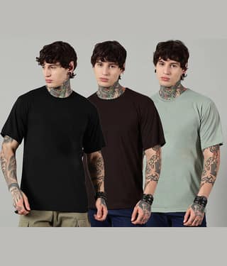 Diversify Men Cotton Blend Oversized Fit Solid T-Shirt ( Multicolor )