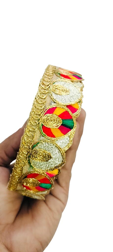 Chahat Lace Multicolor Gota Patti Lace Border 3 cm x 9 Meter | Golden Zari Embroidery Cutwork Ribbon Trim for Saree, Suit, Dupatta, Blouse, Lehenga, Dress, Kurti, Choli, Gown, Anarkali & DIY Craft Decoration view 2