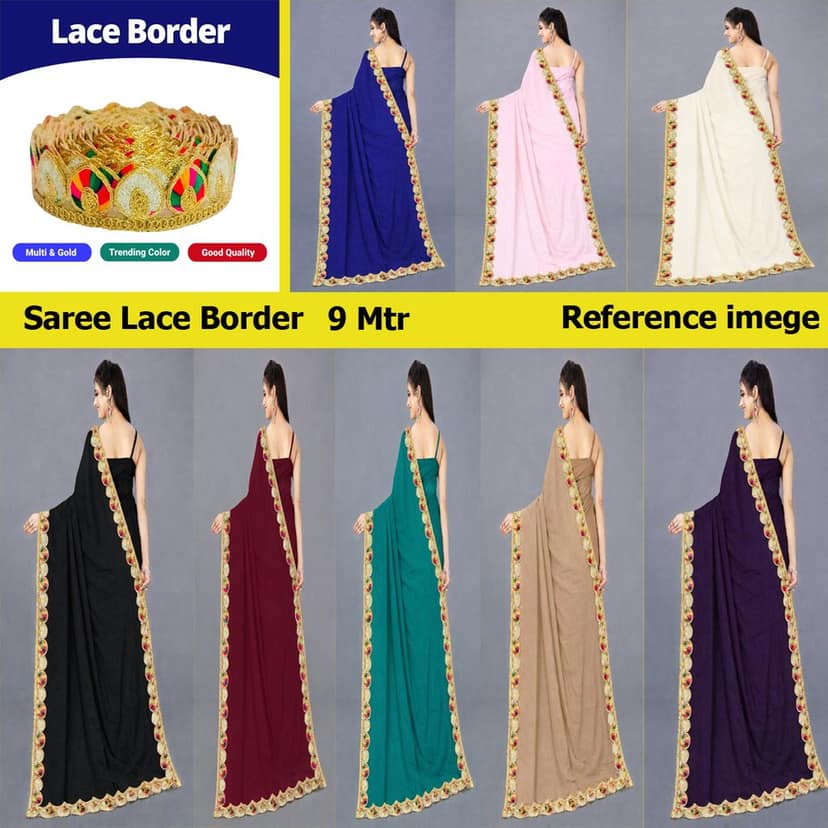 Chahat Lace Multicolor Gota Patti Lace Border 3 cm x 9 Meter | Golden Zari Embroidery Cutwork Ribbon Trim for Saree, Suit, Dupatta, Blouse, Lehenga, Dress, Kurti, Choli, Gown, Anarkali & DIY Craft Decoration view 4