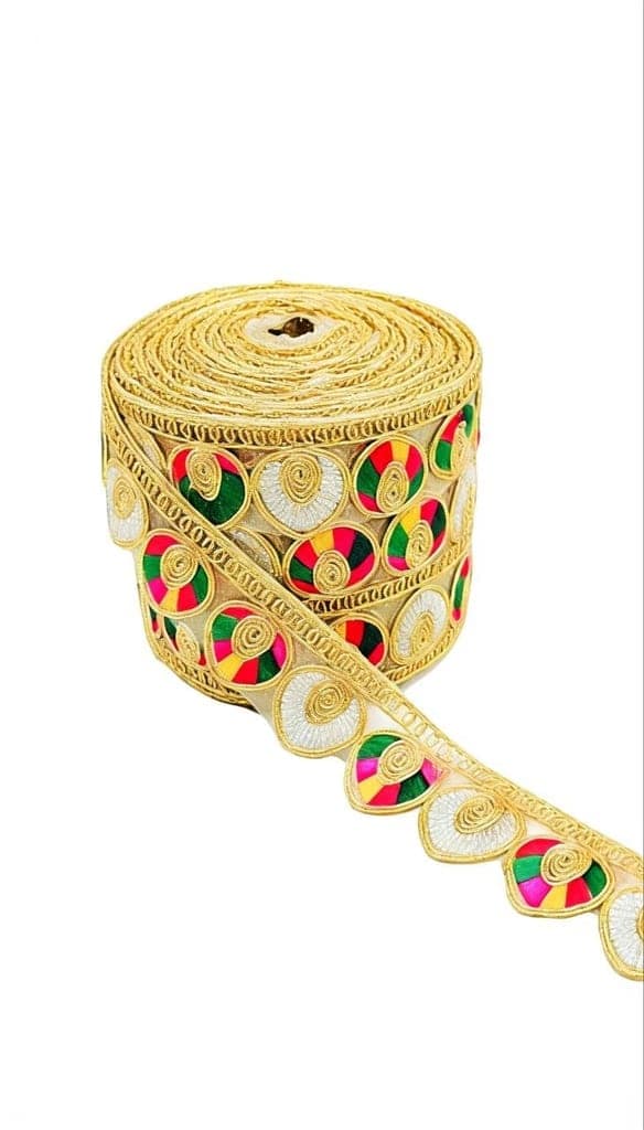 Chahat Lace Multicolor Gota Patti Lace Border 3 cm x 9 Meter | Golden Zari Embroidery Cutwork Ribbon Trim for Saree, Suit, Dupatta, Blouse, Lehenga, Dress, Kurti, Choli, Gown, Anarkali & DIY Craft Decoration view 6