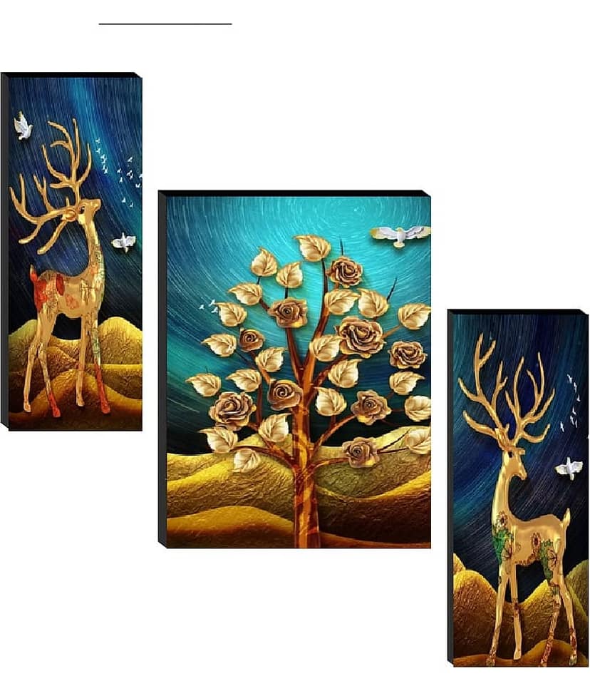 SNDArt Set Of 3 Modern Art Deer Wall Paintings For Home Decor 12 x 18 inch