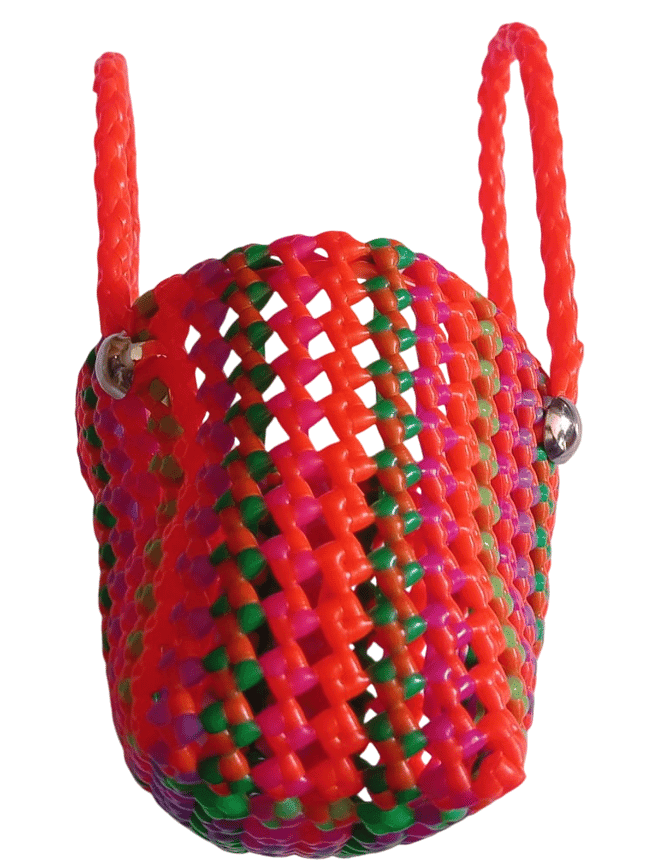 Handwoven Mini Market Tote Bag with Colorful Beads view 3