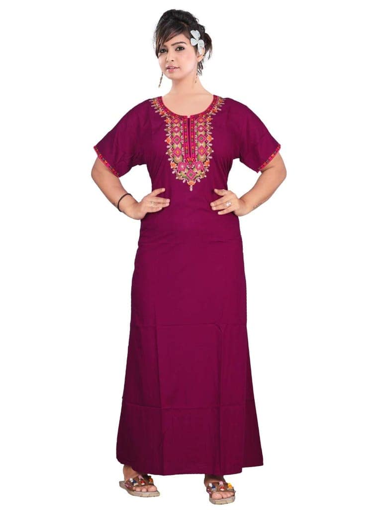 VALENCIA SLEEPWEAR Dimond Shap Embroidery Gown Maxi Nightwear Nighty Lizzy Bizzy Soft Fabric Length Night Slip view 6