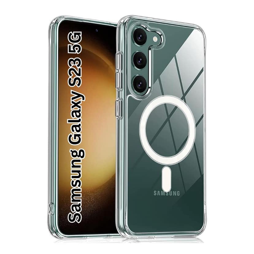 V3Deals Hybrid Ma gsa fe Compatible Back Cover for Samsung Galaxy S23 5G | Anti-Yellow Transparent | N52 Magnet Ring | Shockproof | Camera Protection | Hard PC+TPU Case (Transparent, S23 (Magnetic))