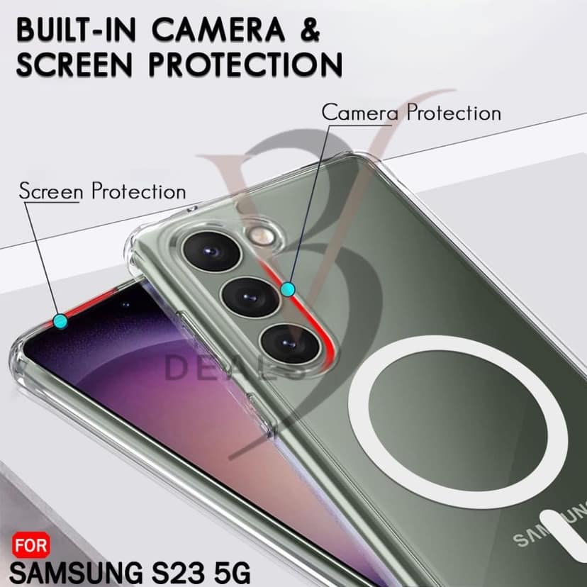 V3Deals Hybrid Ma gsa fe Compatible Back Cover for Samsung Galaxy S23 5G | Anti-Yellow Transparent | N52 Magnet Ring | Shockproof | Camera Protection | Hard PC+TPU Case (Transparent, S23 (Magnetic)) view 5