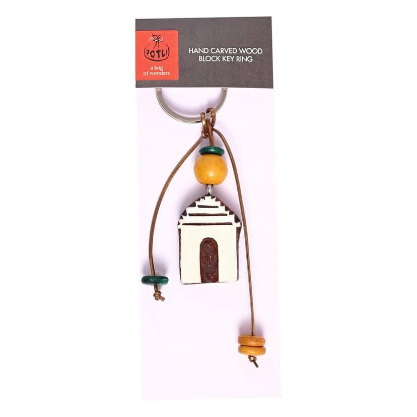 Hand Carved Wooden Keyring India Gate view 2