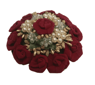 Red Rose Gajra with Pearls and Golden Beads for Women