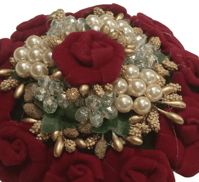 Red Rose Gajra with Pearls and Golden Beads for Women view 2
