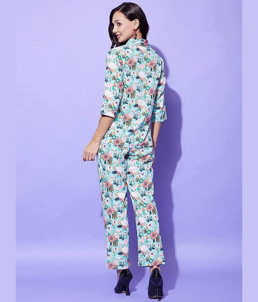 StyleStone Women Printed Shirt With Trousers Co-Ord Set ( Peach ) view 2