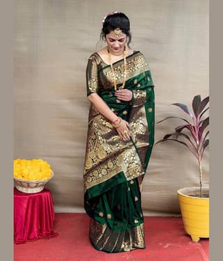 GARIYA Art Silk Embellished Saree With Unstitched Blouse Piece ( Black )