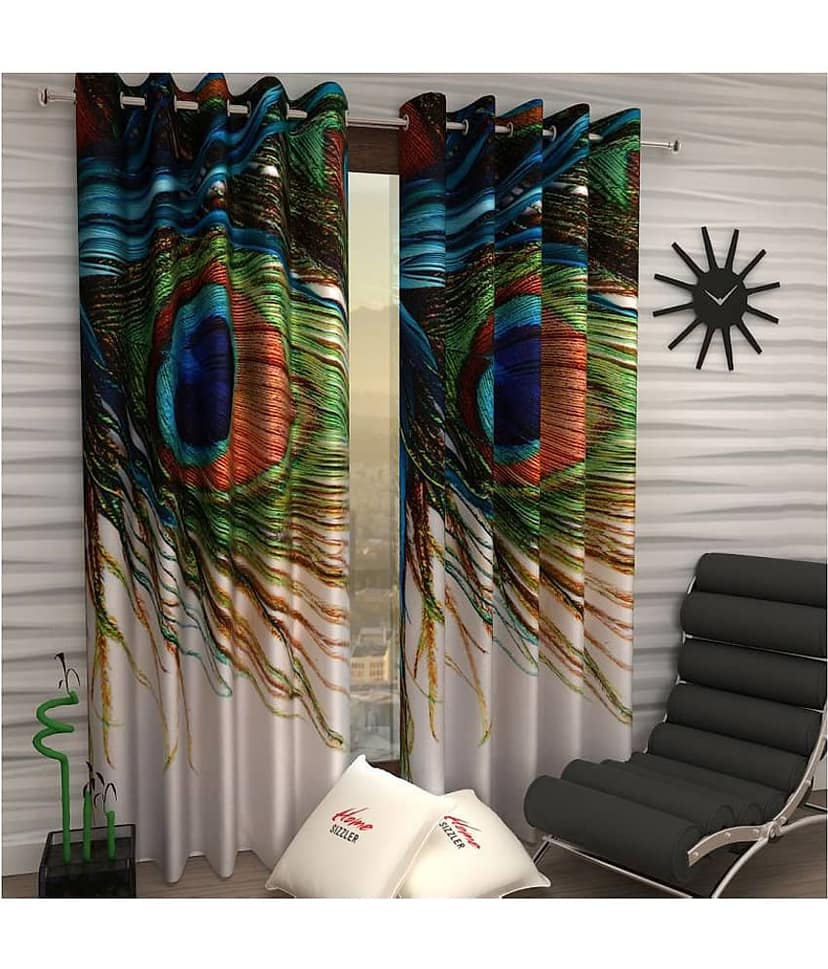 Home Sizzler Set of 2 Door Blackout Room Darkening Eyelet Polyester Curtains Multi Color ( 4 Ft X 7 Ft)