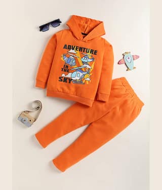 Lazy Shark Pack of 1 Boys Cotton Blend Nightsuit Set ( Orange )