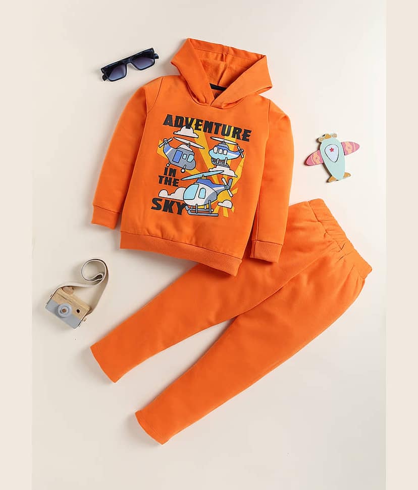 Lazy Shark Pack of 1 Boys Cotton Blend Nightsuit Set ( Orange )