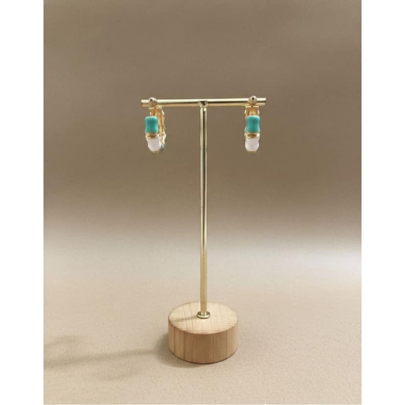 Earrings Turquoise White Hoop view 2