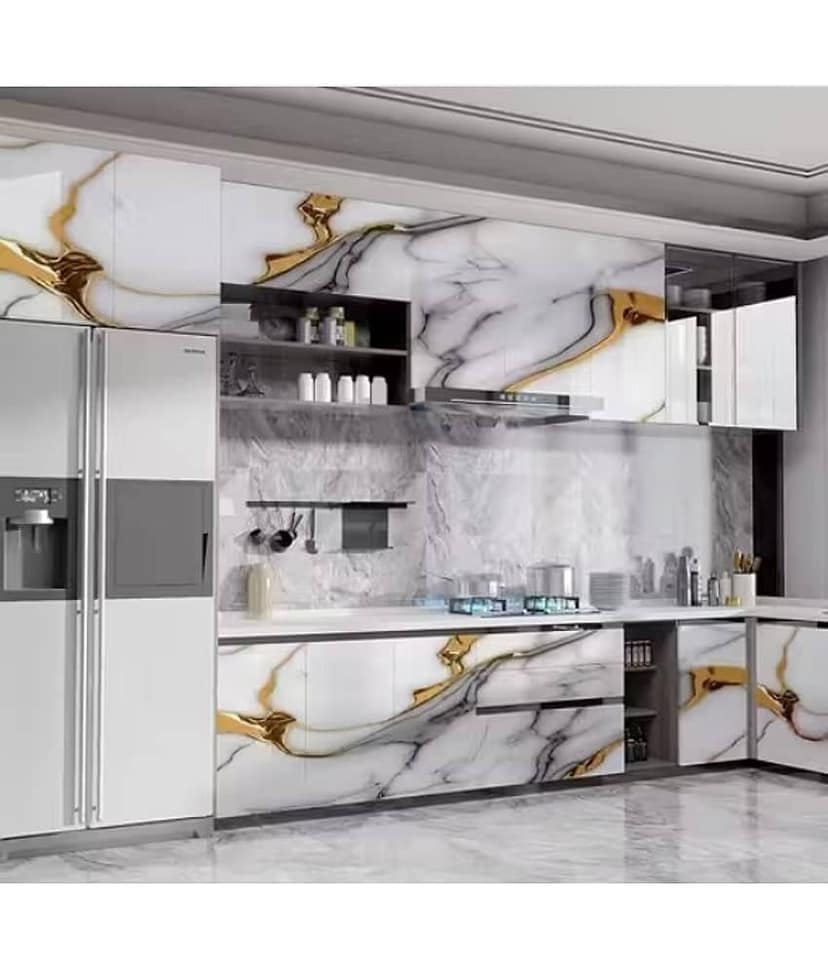 (Pack of 1) Theos Marble Wallpaper Oil Proof Waterproof Kitchen countertop Paper, cabinets marbel Wall Papers Wall Self-Adhesive Stickers Marble Wallpaper Furniture (60*200 cm) view 2