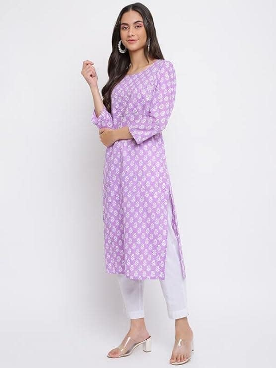 INDIAN KNOTS-Pure Cotton Lavender Floral Kurti_1001-LAD203 view 3