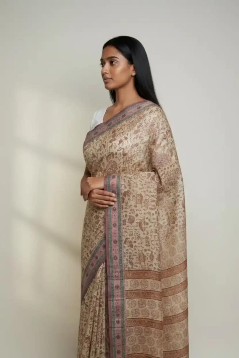 Sambalpuri Baandha Ikat Cotton Saree in Cream, with Blouse Piece view 2