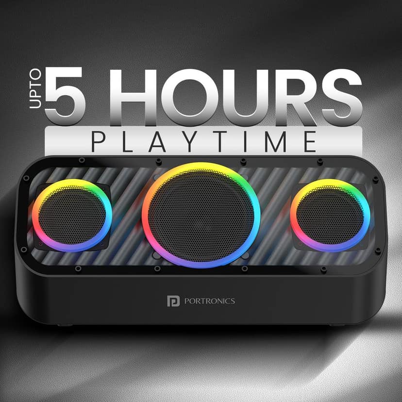 Portronics Microblast 60W HD Sound Portable Party Speaker With Bass Boost Technology, Upto 5 Hours Playtime, 2.1 Channel, RGB LED Lights, Bluetooth 5.3V, AUX In,USB Drive,SD Card, Type C Fast Charging view 3