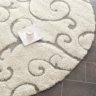 GALLERY HOME Silky Smooth Anti-Skid Shaggy Round Carpet with 2 inch Thickness (9 x 9 Round, Ivory Grey F2) view 2