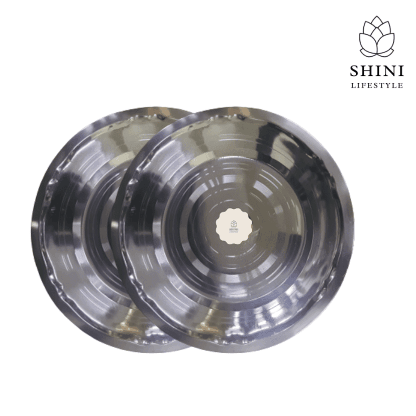 SHINI LIFESTYLE Stainless Steel Plate, 26 cm Plates for dining, laser design Rice Plates (Pack of 2)