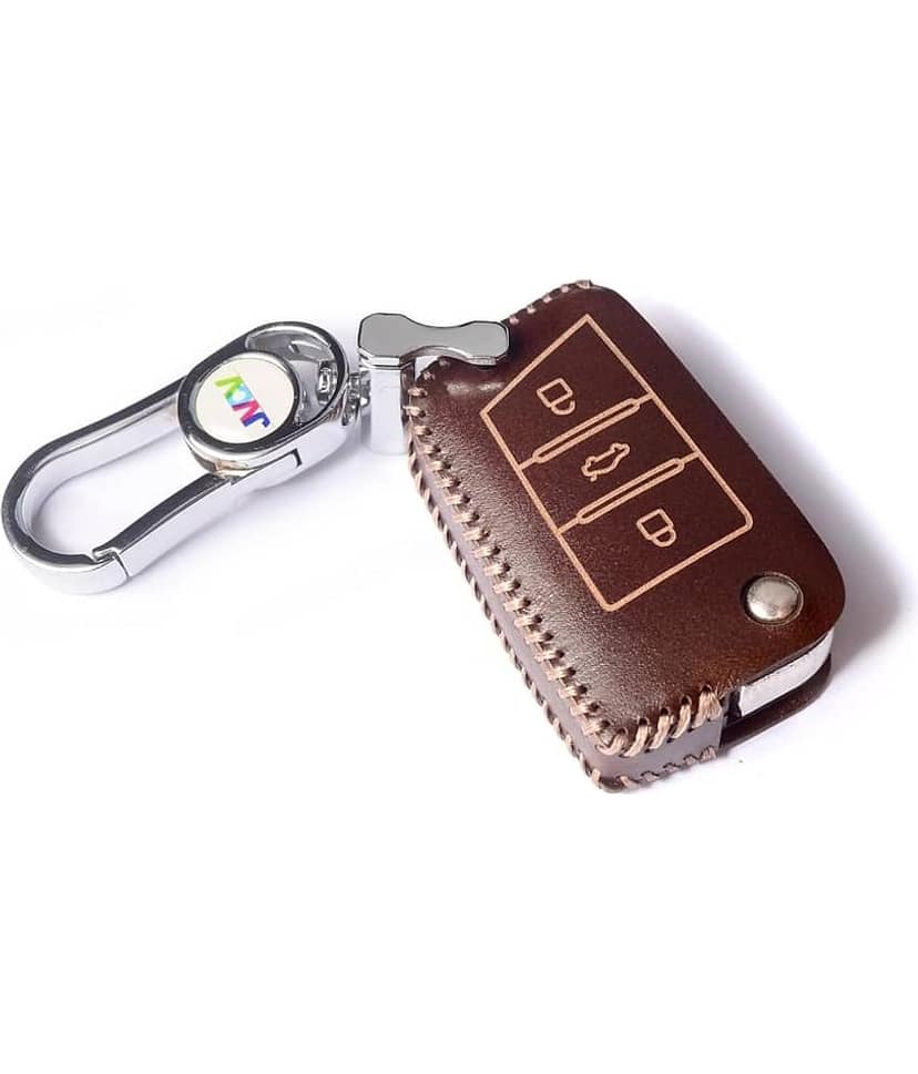 Car Styling Soft Handmade Leather Key Cover Compatible with Skoda Slavia Kushaq Octavia Taigun Tiguan Virtus Kodiaq Superb Folding Key