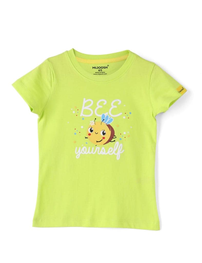 Girls T-Shirt Hibiscus Red / Acid Lime Green, Soft Cotton, Ages 2-6 (2pcs pack) view 3