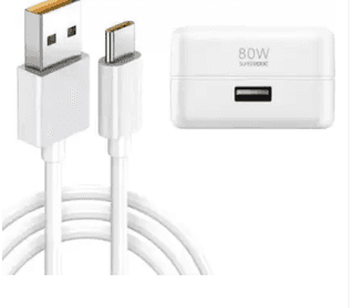 Pandaco 80 W SuperVOOC 6 A Wall Charger for Mobile with Detachable Cable (White, Cable Included)