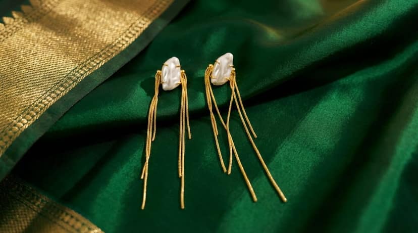 Pearl and Gold Chain Statement Earrings view 6