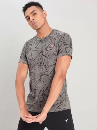 Men Printed Round Neck Polyester Grey T-Shirt