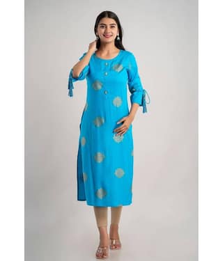 MAUKA - Blue Rayon Women's Straight Kurti ( Pack of 1 )