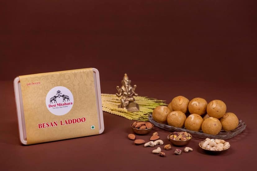 Desi Mitahara's Desi Mitahara Healthy Laddoo Pack - Moong, Besan, Rava - Traditional Indian Sweet - Purely Homemade - 480g Pack - No Artificial Colours- Suitable for All Ages view 3