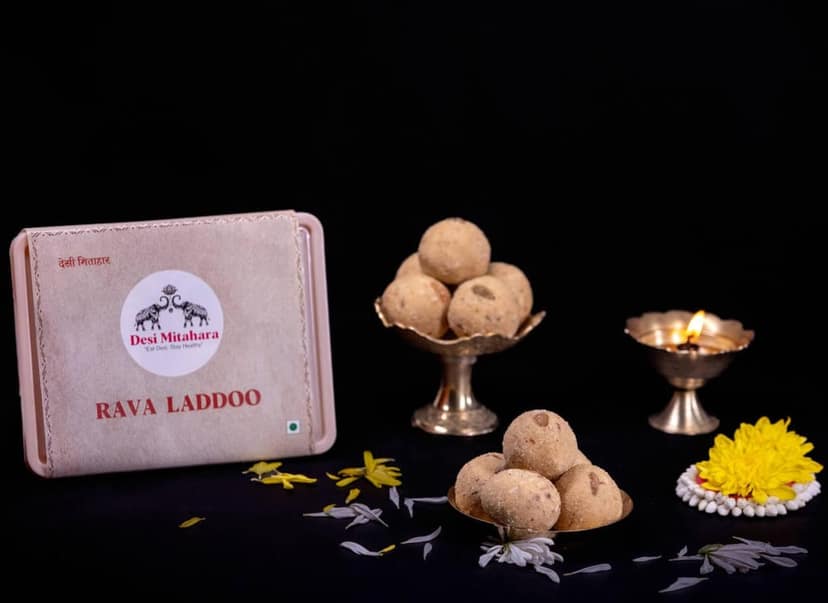 Desi Mitahara's Desi Mitahara Healthy Laddoo Pack - Moong, Besan, Rava - Traditional Indian Sweet - Purely Homemade - 480g Pack - No Artificial Colours- Suitable for All Ages view 4