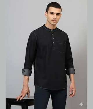 plounge Denim Regular Fit Solids Full Sleeves Men's Casual Shirt - Black ( Pack of 1 )