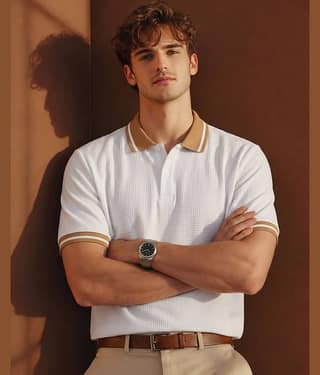 AUSK Men Cotton Blend Regular Fit Solid Polo T Shirt ( Beige )