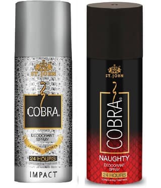 ST.JOHN Cobra Impact & Naughty Long Lasting Deodorant Spray for Men 150ml- Pack of 2