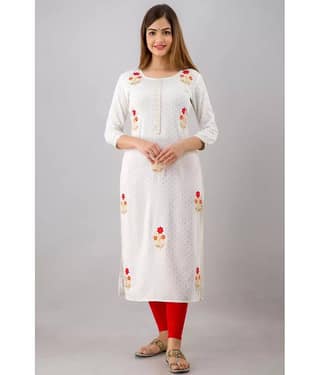 FABRR - White Rayon Women's Straight Kurti ( Pack of 1 )
