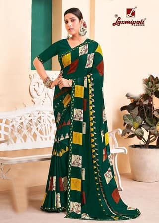Digital Printed Georgette Saree in Dark Green