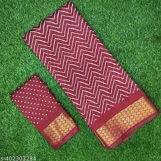 Red Colour Zigzag Printed Print Zari Border Dola Silk Saree With Blouse Piece