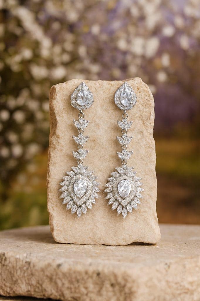 ✨Elegant Silver Plated White Stone & CZ Long Dangler Earrings ✨ view 3