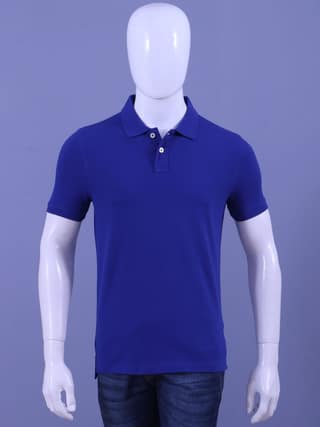 Men's Royal Blue Enzyme Finish Solid Polo T-Shirt