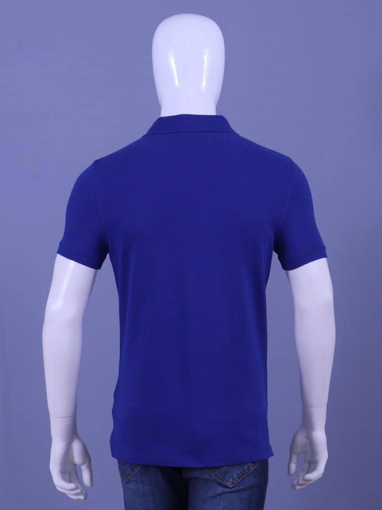 Men's Royal Blue Enzyme Finish Solid Polo T-Shirt view 4