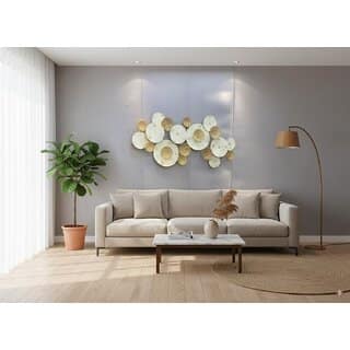 ALLAIL DESTINATION Modern Metalic Wall Art, White and Gold Pinwheel Design, Large Contemporary Circular Wall Decor