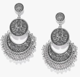 Oxidized silver-plated handcrafted crescent moon shape earrings
