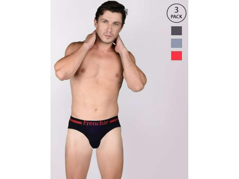 Frenchie Casuals 4001 Men Solid Cotton Briefs in Assorted Colours Pack of 3 - XL