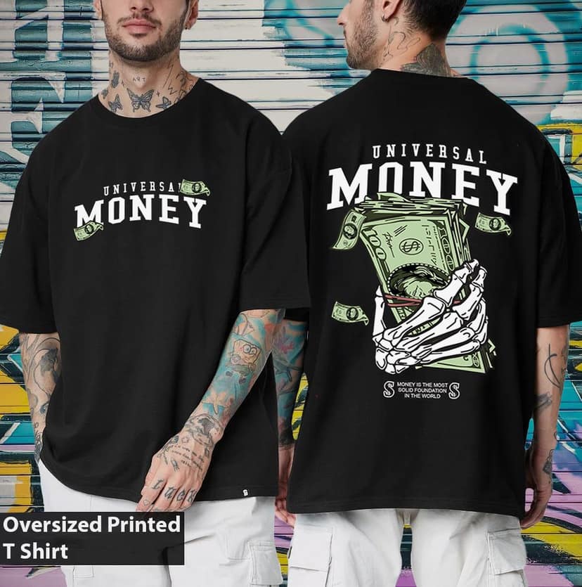SCOTT FINCHER Men's T-Shirt "Universal Money" Black Oversized T-Shirt : AA(ARN)BLACK_220 view 3