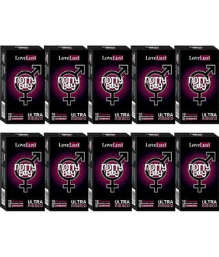 NottyBoy LoveLust Ultra Ribbed Lubricated Condoms - 100 Units