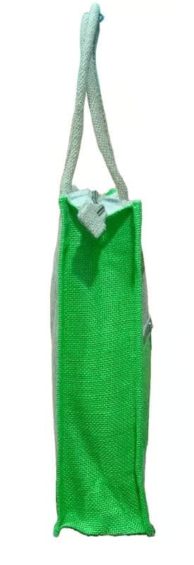 Eco-Friendly Jute Shopping Bag with Green Design & Zipper view 3