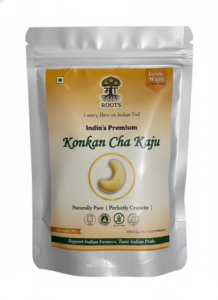 Maa Roots W180 Cashew Nuts 200g | Extra Large Premium Whole Kaju | Unroasted Konkan Cashews | Natural Dry Fruits | High Protein & Fibre Healthy Snacks