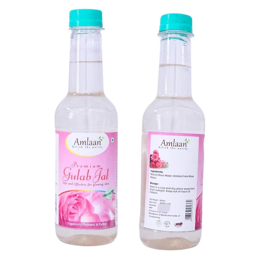 AMLAAN 100% Pure & Natural Distilled Gulab Jal/Rose Water Facial Mist Toner for Glowing Skin, Face & Hair, Men & Women, 300ml view 2