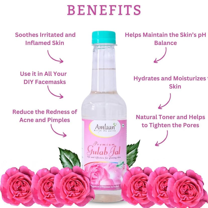AMLAAN 100% Pure & Natural Distilled Gulab Jal/Rose Water Facial Mist Toner for Glowing Skin, Face & Hair, Men & Women, 300ml view 4